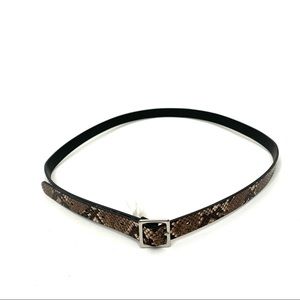 Faux Leather Brown Snakeskin Print Target Skinny Belt Silver Square Buckle Nwt